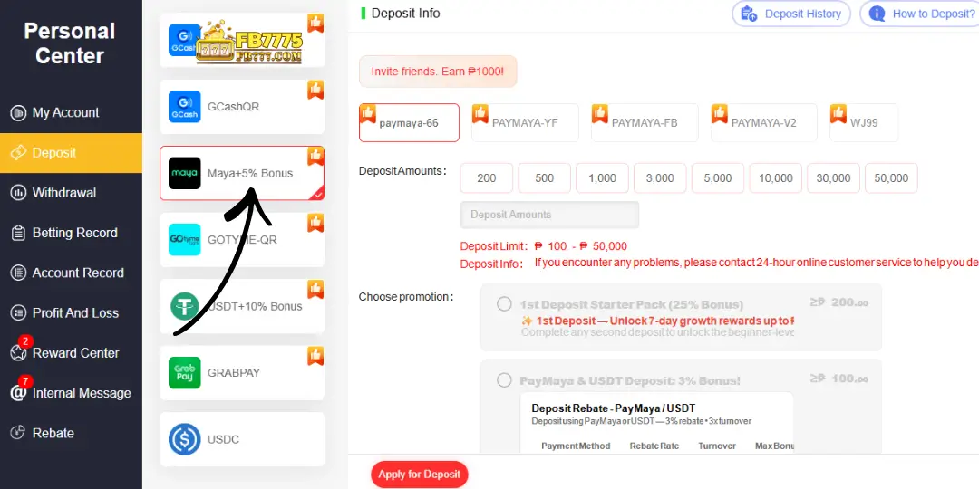 Step-by-Step na Gabay sa Pag-deposit sa FB7775